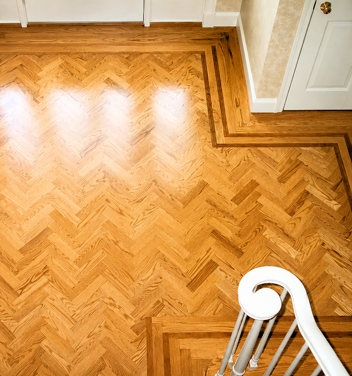 New ash hardwood floor with details